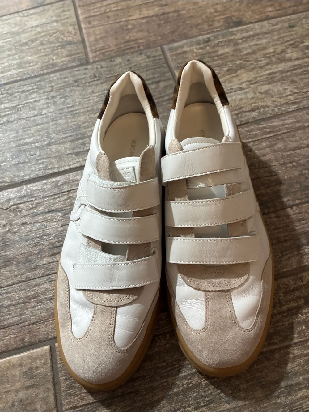Veronica Beard White and Tan Velcro Strap Sneakers size 8m